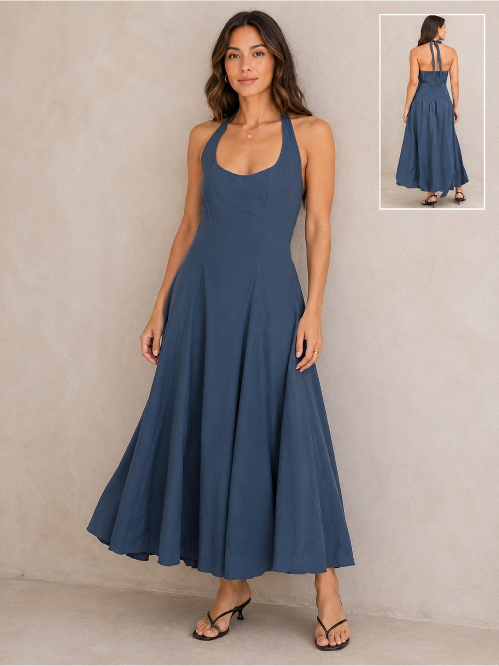 YOUNG FABULOUS & BROKE Akemi Halter Bubble Hem Midi dress